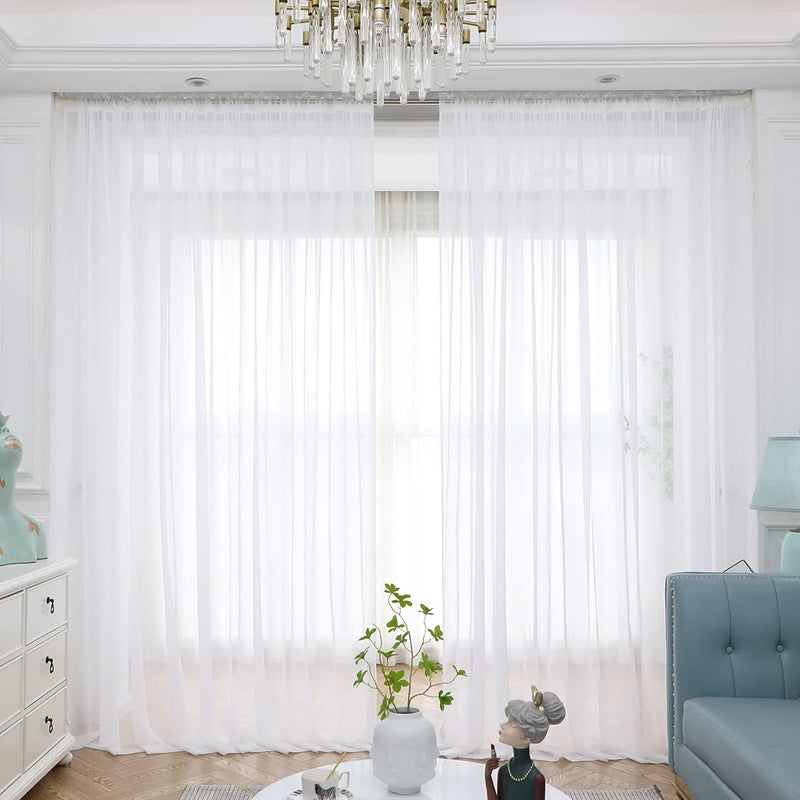 L&TEC Window White Sheer Curtains 84 Inches Long 2 Panels Sheer White Curtain Clear Basic Rod Pocket Panel Other Beige Grey Purple Pink 63 72 95 108 Inch Bedroom Children Living Room Yard Kitchen - Image 2